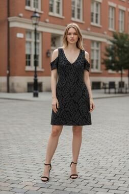 Gianni Bini Dress Womens 4 Black Beaded Tulle Cold Shoulder Corrine Gatsby Party